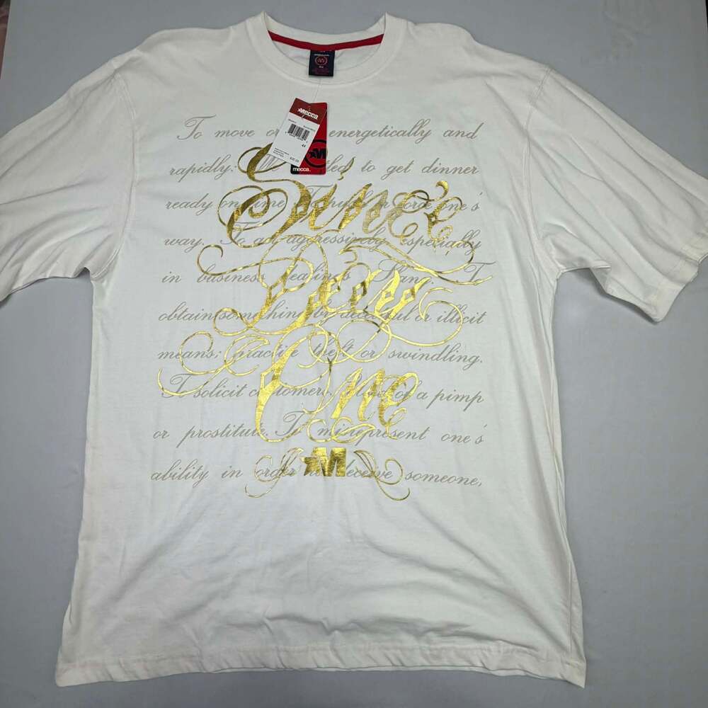Mecca USA Vintage Y2K Gold Foil Script Graphic T-Shirt 4X NWT